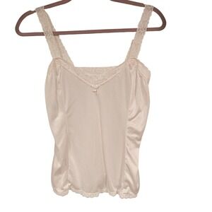 Vintage Mel-Lor Nylon Ivory Lace Trim Cami Tank Top Silky Retro Feminine